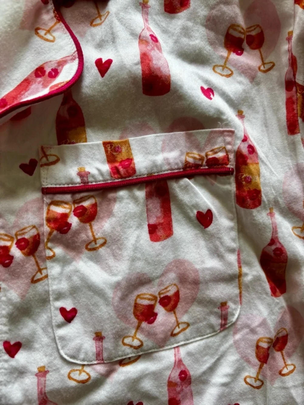 BedHead Be Mine Pajama Set with Pink Coral Hearts and Champagne Bottle Motif
